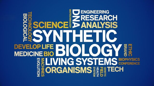 Synthetic Biology animated word cloud;text design animation tag kinetic typography seamless loop.