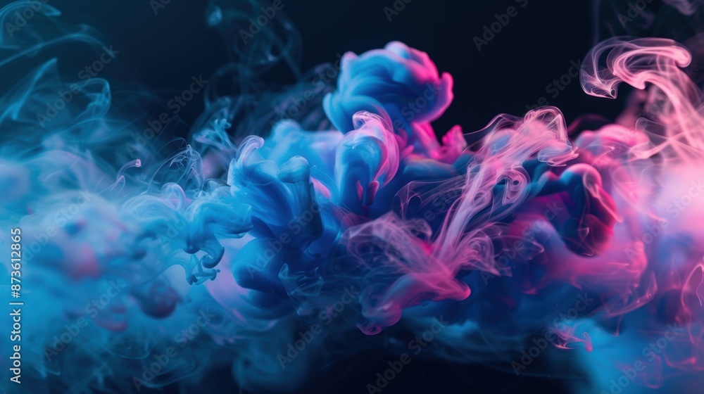 Poster abstract image of colorful ink swirling in water, creating vibrant and mesmerizing patterns against 