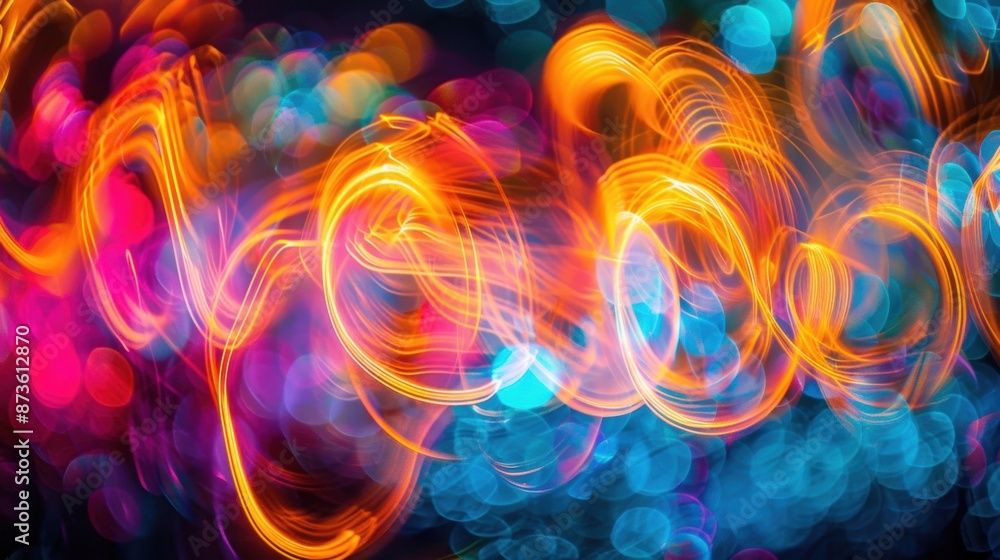 Poster a mesmerizing display of vibrant light streaks and colorful bokeh, creating an abstract and dynamic 