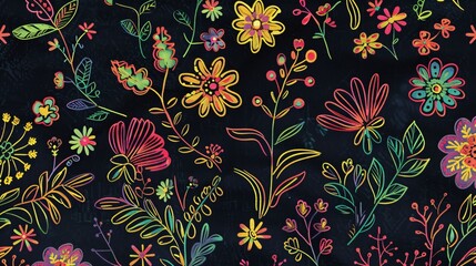 Brightly Colored Hand-Drawn Floral Pattern