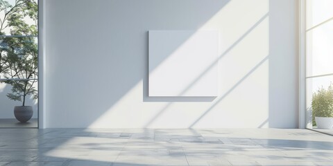 Obraz premium Elegant Simplicity,：Minimalistic White Canvas，Conceptual Display of Modern Art in Bright Gallery Space