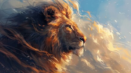 Naklejka premium Majestic Lion with Flowing Mane