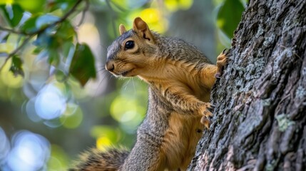 Curious Squirrel Climbing a Tree.