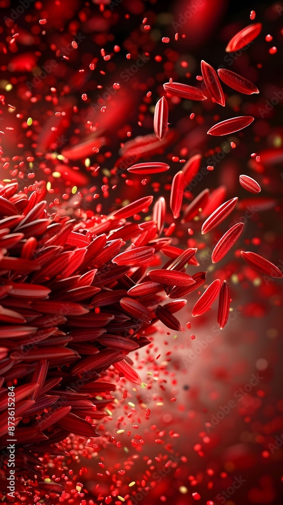 Poster energetic abstract red texture composition representing biological plasma components