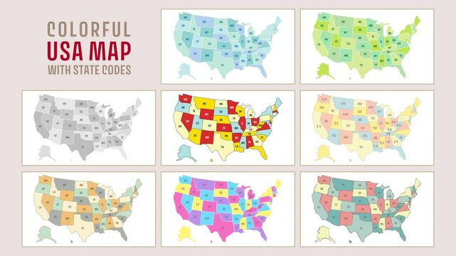 colorful USA map set