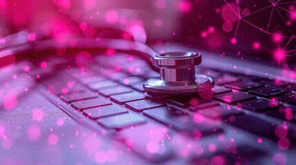 Stethoscope on Laptop Keyboard with Bokeh Effect