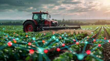 Integration of IoT in farming, highlighting precision agriculture and smart farming technology, Agri-tech innovations, smart farming, agriculture in industry.