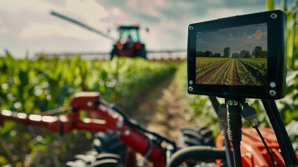 Smart farming. Growing crops and harvesting plants with futuristic technologies, GPS vehicles. smart agri-tech industry concept, future agricultural innovations.