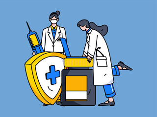Medical characters fighting the epidemic flat vector concept operation hand drawn illustration
