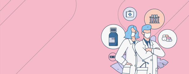 Medical characters fighting the epidemic flat vector concept operation hand drawn illustration
