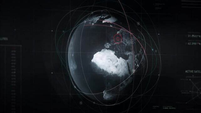 Computer user interface. Searching for the most wanted criminal in the world through the use of the new spy satellite hacking system. His last location was in Berlin, Germany. Data processing.