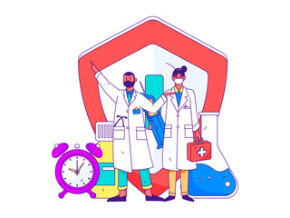 Medical characters fighting the epidemic flat vector concept operation hand drawn illustration
