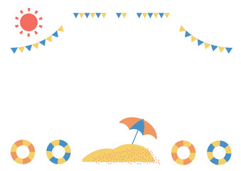 砂浜と浮き輪と太陽とガーランドのフレーム