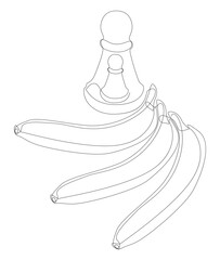 One continuous line of pawn, chess piece with Banana. Thin Line Illustration vector concept. Contour Drawing Creative ideas.