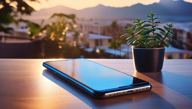 Modern Sleek Smartphone on Wooden Table