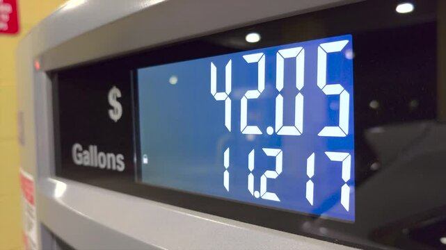 Gas pump meter with fuel price and gallons. Filling station for car refueling