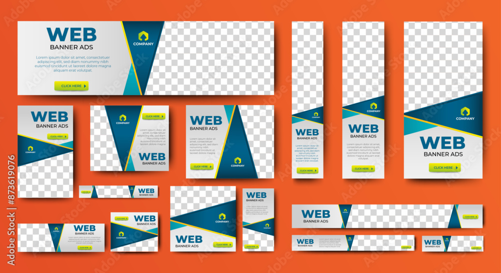 Poster set of business web ad banner template with text and image spaces. vector