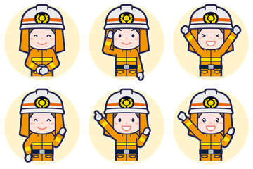 女性消防士のポーズセット_01