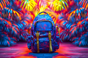 Back to School Backpack in Tropical Vibrant Background