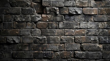 Naklejka premium Vintage grungy black and brown brickwall background with stone stucco texture as retro rural room wallpaper