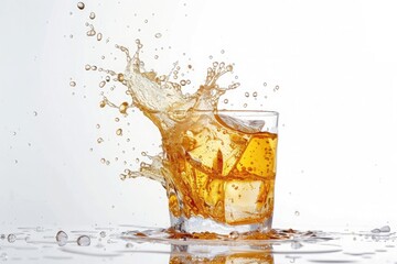 cola splash with ice cubes isolated on white background