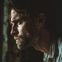 White american handsome man In Sadness, anger, unhappy
