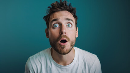 Obraz premium White american handsome man In Surprise , isolated on green background