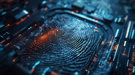 digital data protection cyber security with fingerprint biometric encryption, internet network connectivity communication technology 