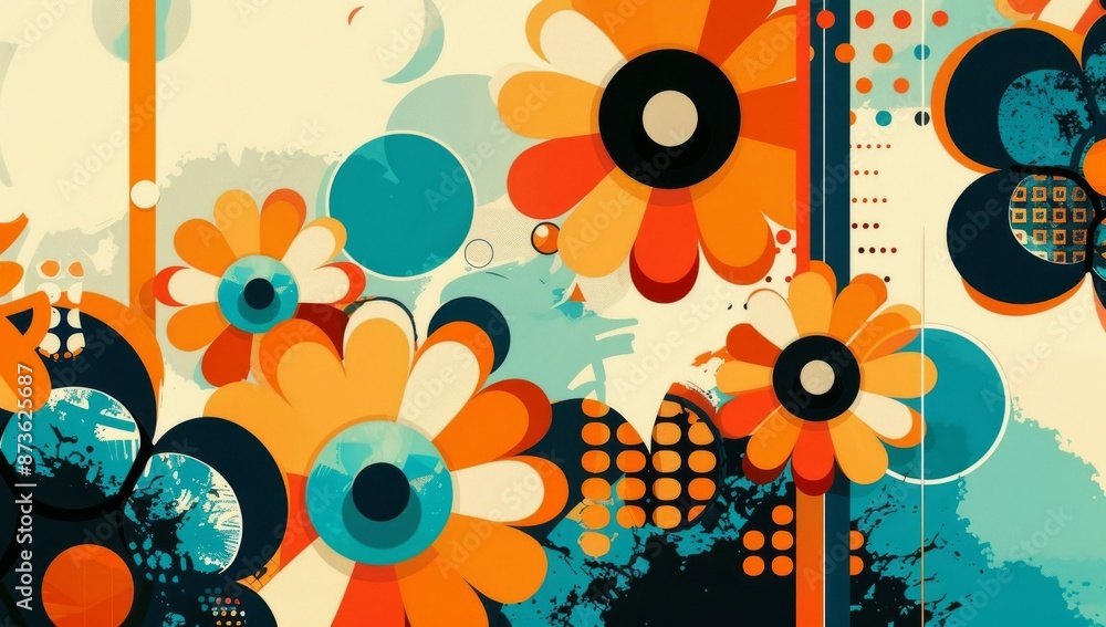 Poster abstract flower pattern in retro style