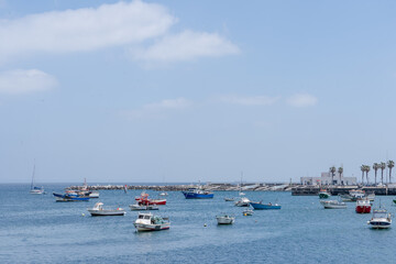 Fototapeta premium Fishing boats floating in the fish port of Cascais,Cascais municipality, Portugal