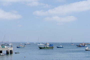 Fishing boats floating in the fish port of Cascais,Cascais municipality, Portugal