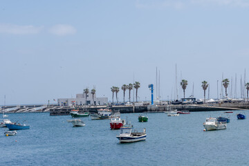 Fishing boats floating in the fish port of Cascais,Cascais municipality, Portugal