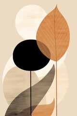 Abstract botanical leaf art print, geometric wall art in neutral earth tones.