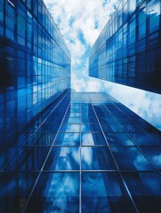 A blue abstract business background illustration with buildings.