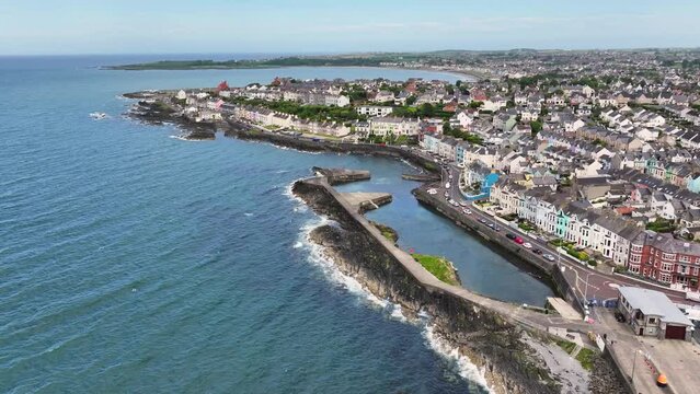 Aerial view of Residential homes and town houses in Bangor Town on the Co Down Coastline Northern Ireland 