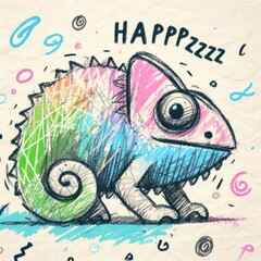 Kids' Scribbly Crayon Art: Colorful Chameleon