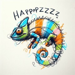 Kids' Scribbly Crayon Art: Colorful Chameleon