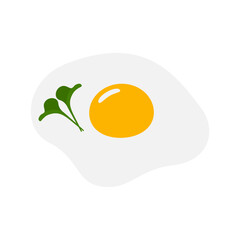 Fried egg with microgreens in simple cartoon style. Culinary food poster card menu design elements