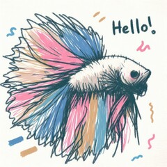 Obraz premium Child's Creativity: Scribbles of Betta Fish Animal Drawings