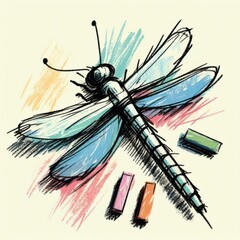 Kids' Scribbly Crayon Art: Beautiful Dragonfly