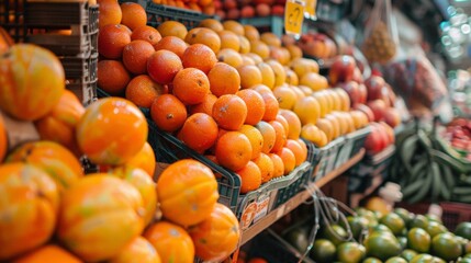 Fresh oranges on display at a market