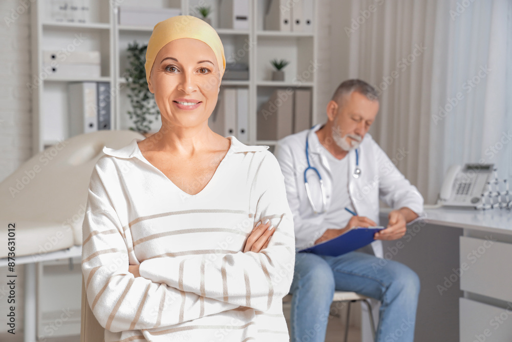 Wall mural mature woman after chemotherapy smiling in clinic