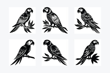 parrot perched Silhouette vector illustration