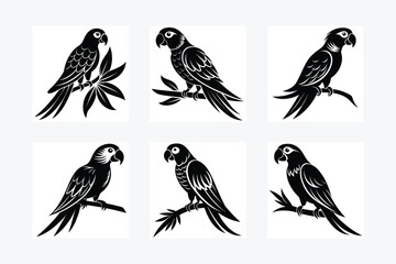 parrot perched Silhouette vector illustration