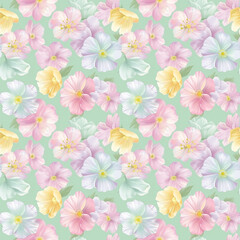 Floral variety color, form nature, seamless fabric pattern.