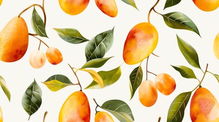 Obraz premium Elegant watercolor pattern of hand-drawn mangoes in a seamless design