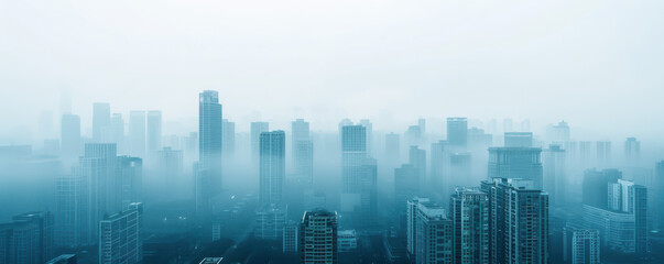 Obraz premium Dense fog covering a cityscape, extreme weather, climate variations, visibility issues