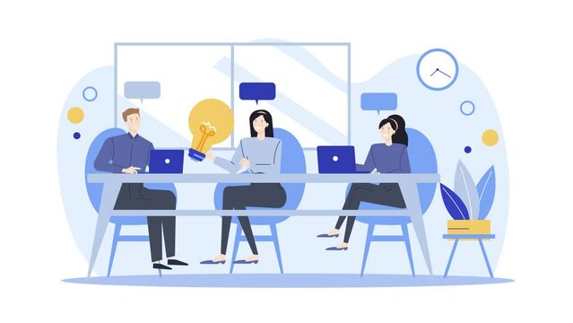 management team meeting and discussion illustration concept business animated video