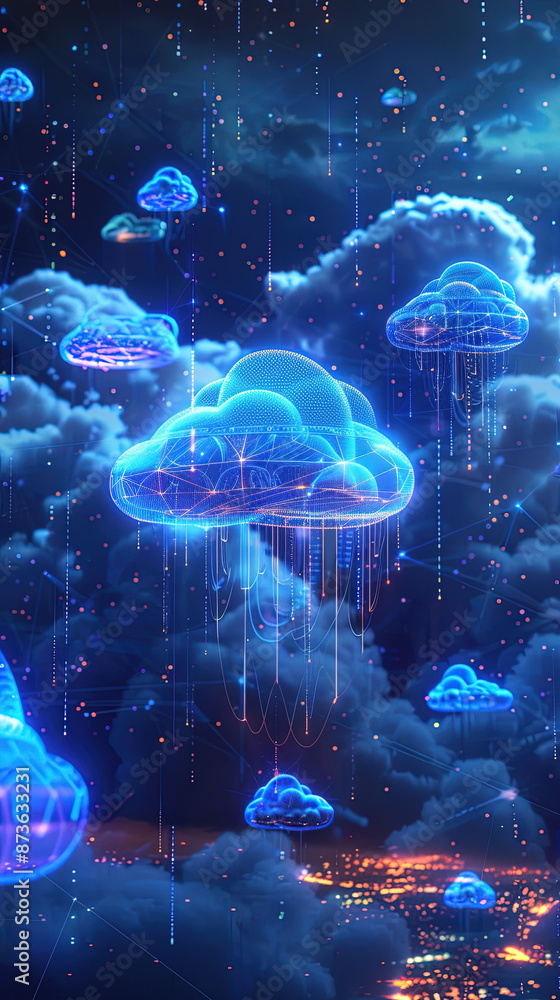 Poster a cloud technology with isometric icons on circuit board. abstract futuristic digital network connec