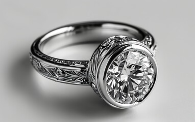 Jewelry ring with diamonds on a silver background